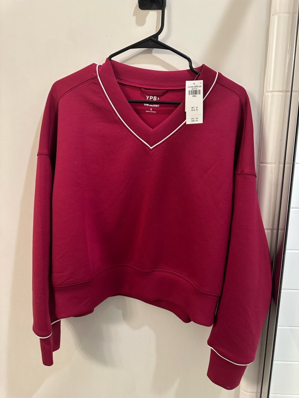 YPB V-Neck Maroon Sweatshirt with Contrast Piping